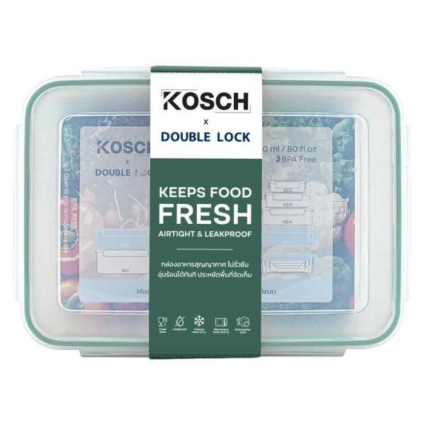 KOSCH X DOUBLE LOCK กล่องอาหารทรงสี่เหลี่ยมผืนผ้า (2400 ml) No.29215 (1x2)