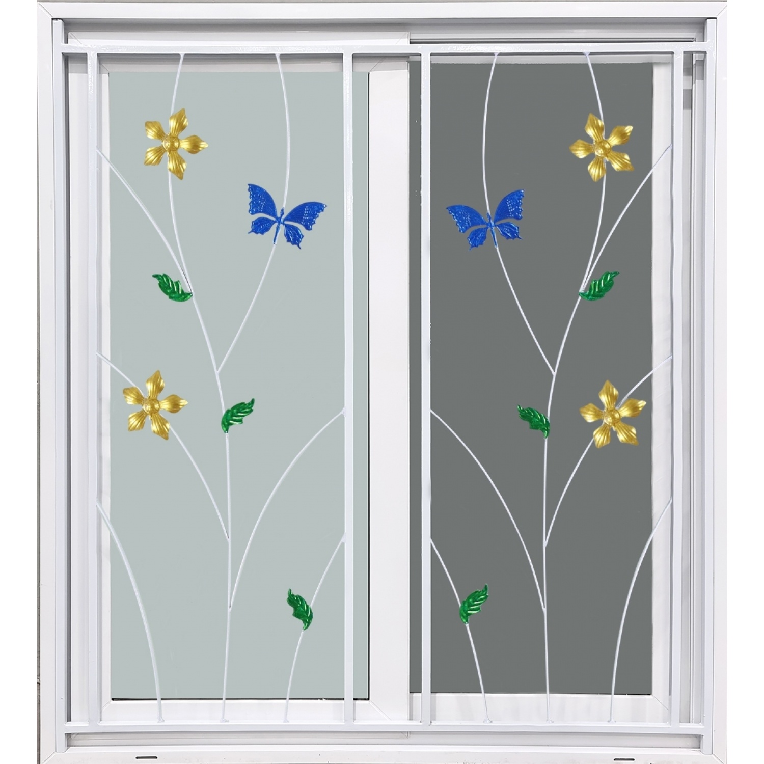 WINDOW ASIA (ECO 60-100) หน้าต่าง UPVC บานเลื่อน SS+เหล็กดัดลายผีเสื้อ (color) 120X110 ซม. สีขาว พร้อมมุ้ง