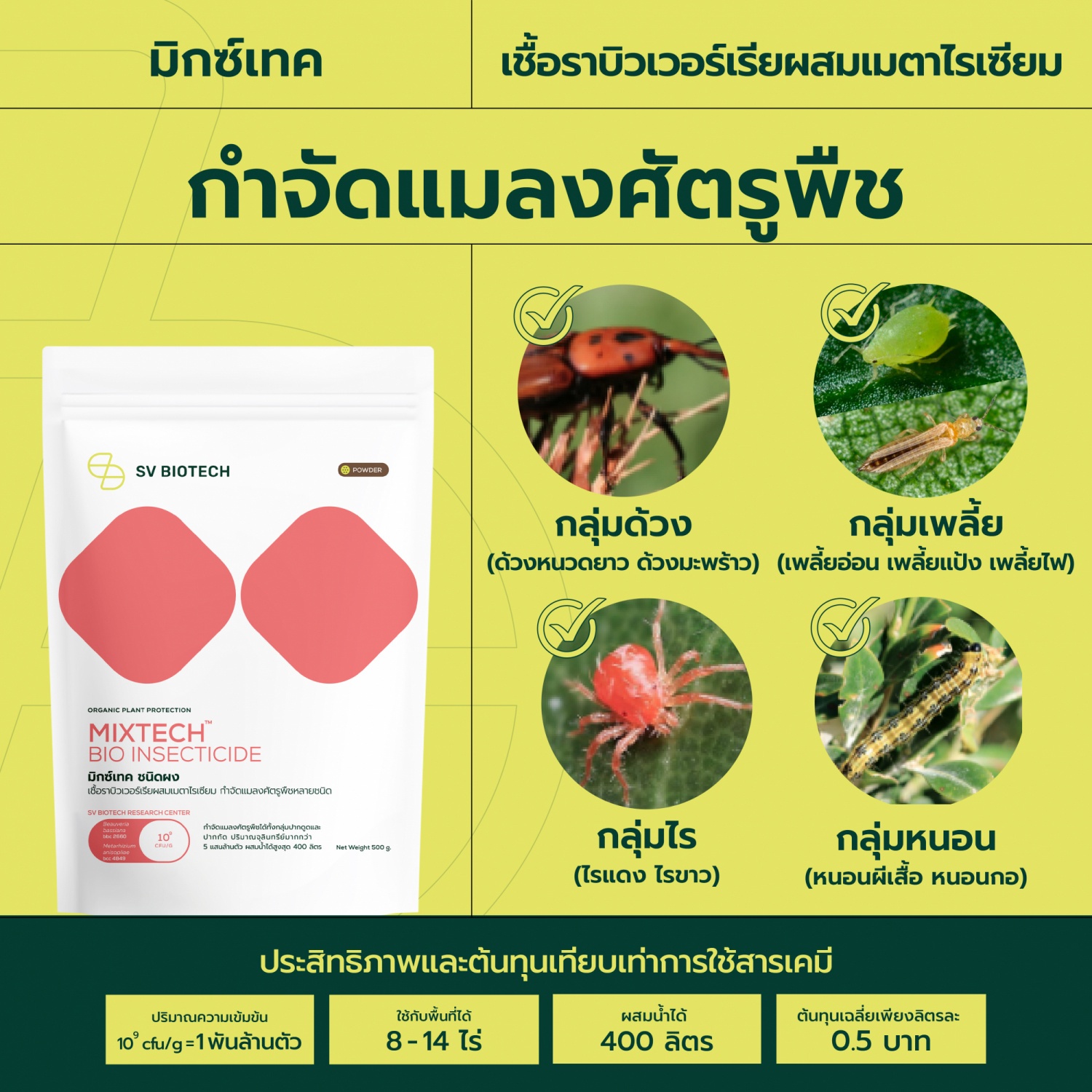 SV Biotech มิกซ์เทค กำจัดแมลงศัรตูพืช ชนิดผง 500g