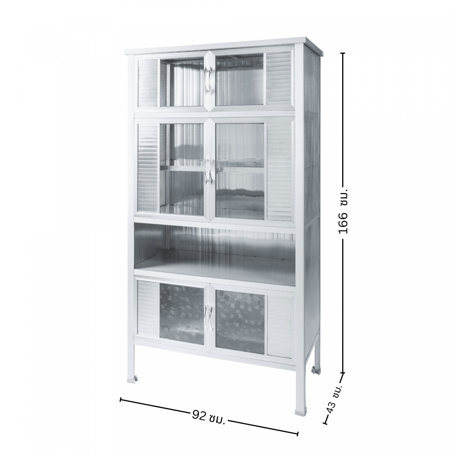 CLOSE ตู้กับข้าวอลูมิเนียม โครงเหล็ก 3 ฟต 6 ประตู SENSE-B92 ขนาด 92x43x166 ซม.สีเงิน