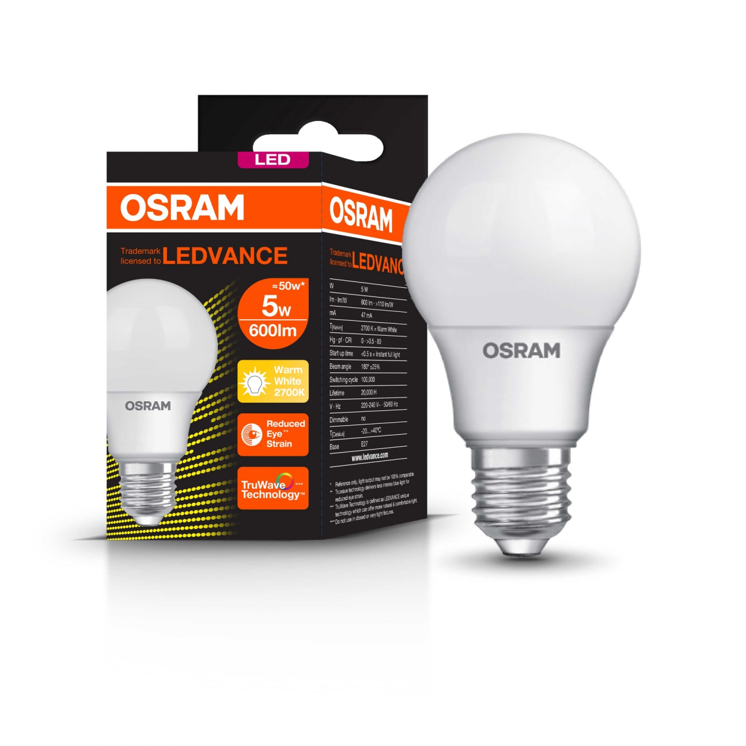 OSRAM หลอดไฟ LED E27 รุ่น VALUE CLASSIC 5W แสงวอร์มไวท์