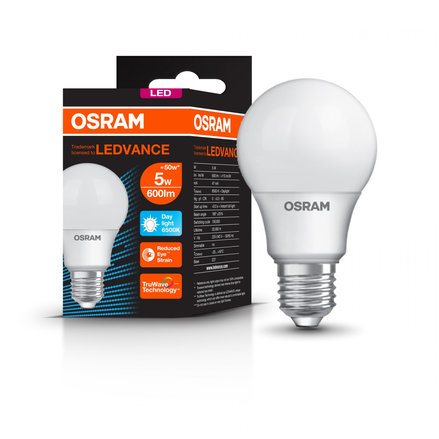 OSRAM หลอดไฟ LED E27 รุ่น VALUE CLASSIC 5W แสงเดย์ไลท์