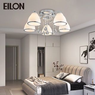 EILON โคมไฟติดเพดาน 5 หัว ขั้ว E27 ขนาด 55*55*22cm รุ่น WX302/5 สีโครเมียม-ขาว