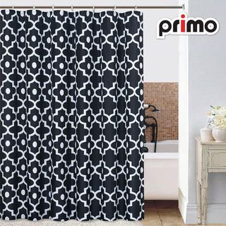 Primo ผ้าม่านห้องน้ำ PEVA ลายกราฟฟิก รุ่น DF015 ขนาด 180x180 ซม. สีดำ