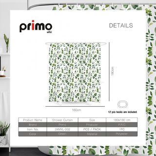 Primo ม่านห้องน้ำโพลีเอสเตอร์ ลายใบไม้ รุ่น กรีนโอลีฟ 3XMYL-002 ขนาด 180x180 ซม. สีเขียว