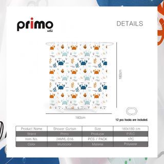 Primo ม่านห้องน้ำโพลีเอสเตอร์ ลายปู รุ่น ล็อบสเตอร์ 3XMYL-016 ขนาด 180x180 ซม. คละสี