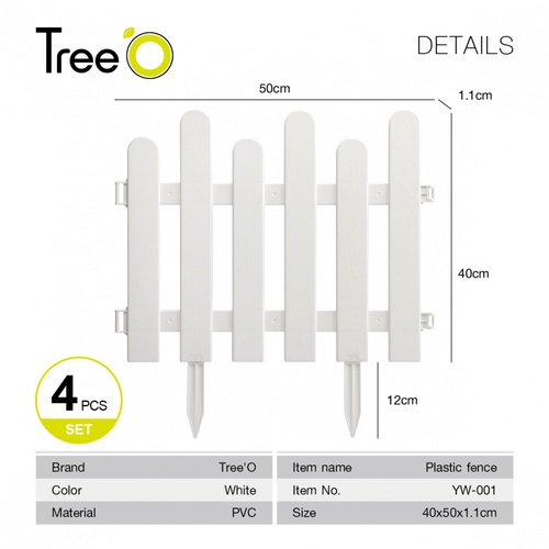 Tree O รั้วสนามพลาสติก YW-001 ขนาด 40x50x1.1ซม. สีขาว (4ชิ้น/ชุด)