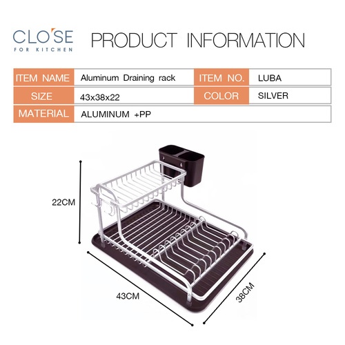 CLOSE ที่คว่ำจานอลูมิเนียม 2 ชั้น 43×38×22 ซม. LUBA สีเงิน