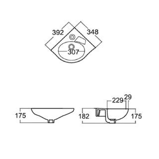 American Standard อ่างล้างหน้าแบบแขวนเข้ามุม **ไม่รวมก๊อกน้ำและท่อน้ำทิ้ง** รุ่น 0940-WT