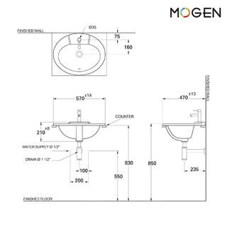 Mogen อ่างล้างหน้าฝังบนเคาน์เตอร์ **ไม่รวมก๊อกน้ำ** รุ่น MA241