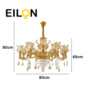 EILON โคมไฟเพดานคริสตัล 72W E14 LED 12หลอด แสงคูลไวท์ รุ่น LD763/12 GOLD