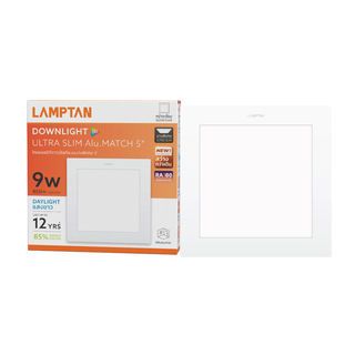 LAMPTAN โคมดาวน์ไลท์ LED แบบฝังหน้าเหลี่ยม ขอบขาว 5นิ้ว 9W รุ่นอัลตร้าสลิม อลูมิเนียม แสงเดย์ไลท์