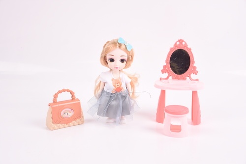 TOYS ของเล่นตุ๊กตาผู้หญิงน่ารักพร้อมชุดโต๊ะเสริมสวย 6นิ้ว#68027D ขนาด 25x7x20ซม.