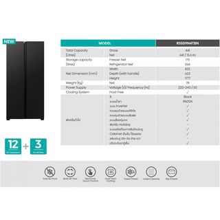 HISENSE ตู้เย็น Side By Side 15.6 คิว  RS559N4TBN  สีดำ