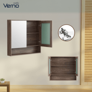 Verno ตู้กระจกแขวนผนัง 2 บาน รุ่น เนปป้า 0310-106   ขนาด 80x75x14 ซม. สีไม้