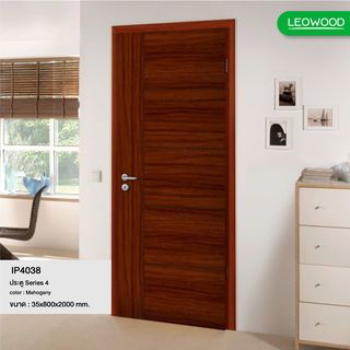 LEOWOOD ประตูปิดผิวเมลามีน iDoor รุ่น S4-06 ขนาด 80x200 ซม. สีมะฮอกกานี