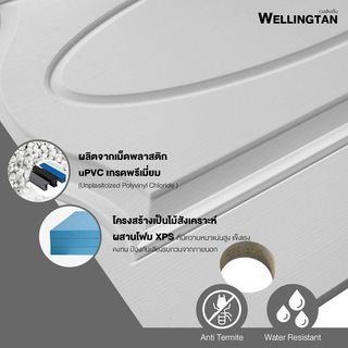 WELLINGTAN ประตูยูพีวีซี บานทึบ 3ฟัก  (สำหรับใช้งานภายนอก) UPVC-WE003 80x200ซม. สีไวท์โอ๊ค