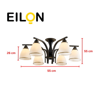 EILON โคมไฟติดเพดาน 6 หัว ขั้ว E27 ขนาด 55*55*26cm รุ่น WX311/6 สีดำ-ขาว