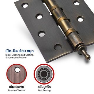 บานพับ 4x3x2-4BB AB (JANES ) แกนเล็ก หัวจุก แพ็ค 2