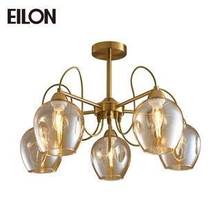 EILON โคมไฟติดเพดาน 5 หัว ขั้ว E27 ขนาด 58*58*28cm รุ่น WX318/5 สีทอง