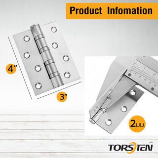 TORSTEN บานพับสเตนเลส 304 4x3x2มม. 3ชิ้น สีสเตนเลส