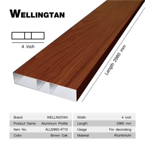 WELLINGTAN อะลูมิเนียมโปรไฟล์ ALU2980-4T10 4”x 298ซม. Brown Oak