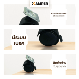 KAMPER ล้อแป้นหมุน Black Nylon มีเบรค 40มม (1.5นิ้ว) รุ่น TWPB-40
