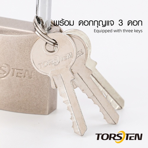 TORSTEN กุญแจคล้องเหล็กระบบสปริง (ไส้ทองเหลือง) 40มม รุ่น GPP-340 ห่วงสั้น สีเงิน