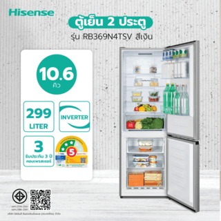 HISENSE ตู้เย็น 2 ประตู ขนาด 10.6 คิว รุ่น RB369N4TSV สีเงิน