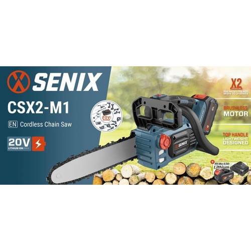 SENIX เลื่อยโซ่ไร้สายกำลัง20V รุ่นCSX2-M1 ขนาดใบตัด10นิ้ว สีน้ำเงินดำ