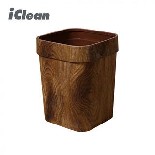 ICLEAN ถังขยะทรงสี่เหลี่ยมลายไม้ 16 ลิตร รุ่น WS16 ขนาด 24x20x28 ซม. สีน้ำตาล