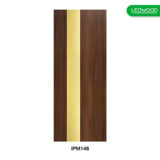 LEOWOOD ประตูปิดผิวเมลามีน iDoor Premium Metal Line เส้นใหญ่/สีทอง 1เส้น 80x200ซม. สีวอลนัท