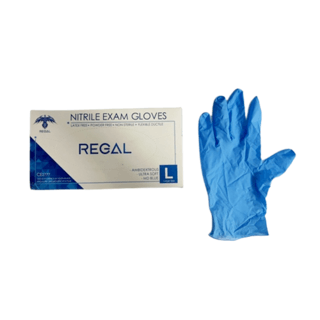 REGAL ถุงมือยางอนามัยไนไตร แบบใช้แล้วทิ้ง ไม่มีแป้ง Size L บรรจุ 100ชิ้น/กล่อง สีฟ้า