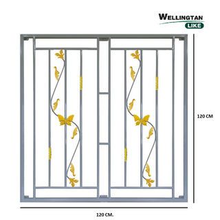 WELLINGTAN (LIKE) เหล็กดัดหน้าต่าง 120X120ซม. สีขาว ลายดอกไม้ร่าเริง (สีทอง)