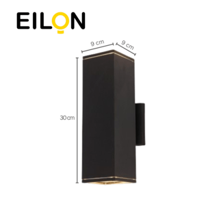 EILON โคมไฟติดผนังโมเดิร์น ทรงกระบอกสี่เหลี่ยม 2*E27 ขนาด 9x9x30cm IP65 รุ่น MVW026-D(B) สีดำ