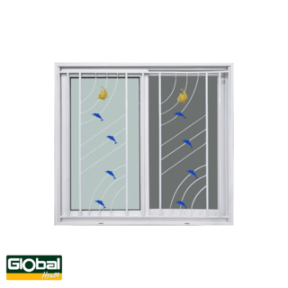 WINDOW ASIA (ECO 60-100) หน้าต่าง UPVC บานเลื่อน SS+เหล็กดัดลายทะเล (color) 120X110 ซม. สีขาว พร้อมมุ้ง