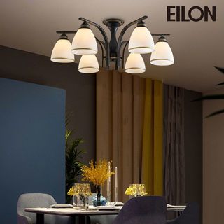 EILON โคมไฟติดเพดาน 6 หัว ขั้ว E27 ขนาด 55*55*26cm รุ่น WX311/6 สีดำ-ขาว