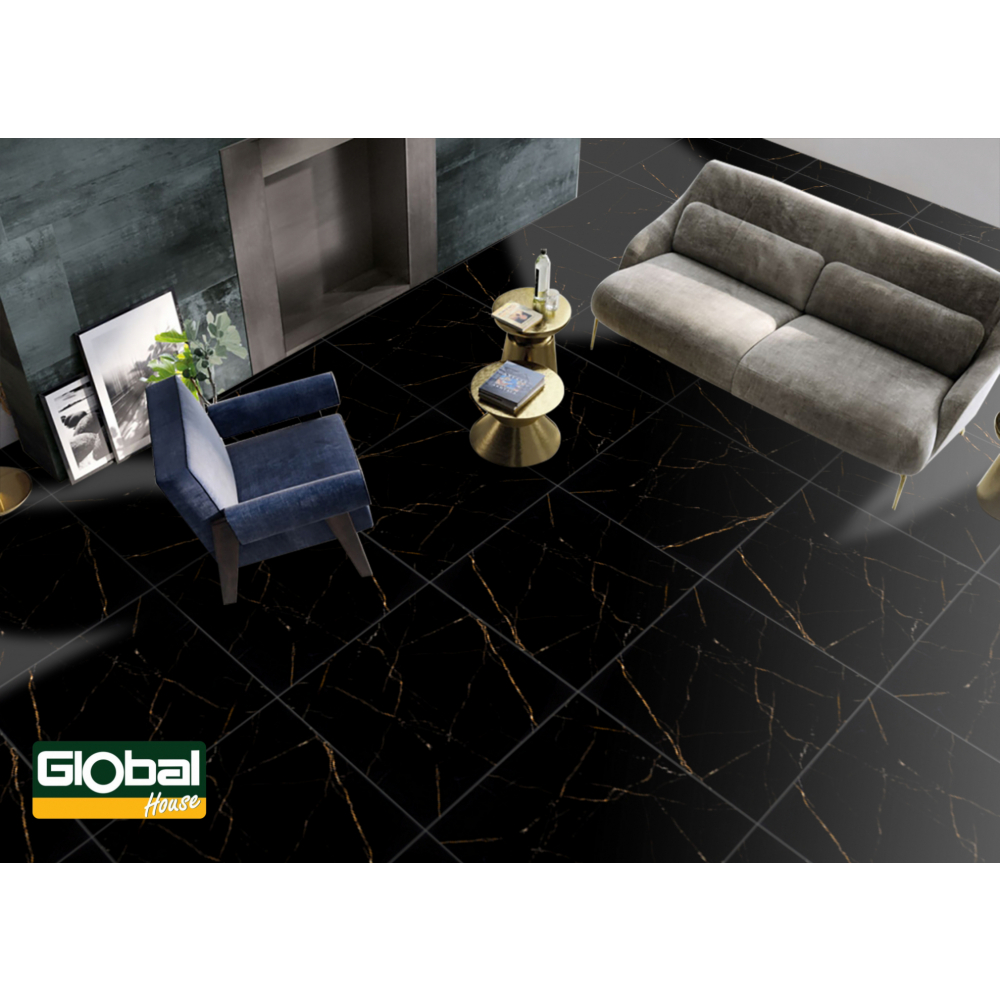 La Arezza กระเบื้องพอร์ซเลน 60x60 Marbla  โกลวี่-แบล็ค P6027 (4P) A.Random