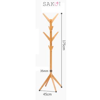 SAKU ที่แขวนหมวกและเสื้อ 3 ชั้น รุ่นJD03 ขนาด 45×45×175ซม. สีไม้