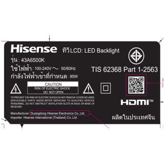 Hisense โทรทัศน์ ULED (Google TV) ขนาด 43 นิ้ว รุ่น 43A6500K สีดำ