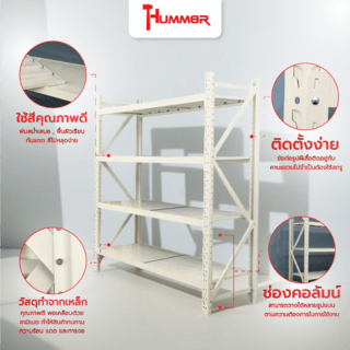 (1/4) HUMMER ชั้นวางของอเนกประสงค์เหล็ก 4 ชั้น รุ่น NBHY150520-WH ขนาด 50x150x200 ซม. สีขาว