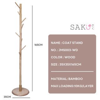 SAKU ที่แขวนหมวกและเสื้อ รุ่น JMS003-WD ขนาด 35×35×165ซม. สีไม้