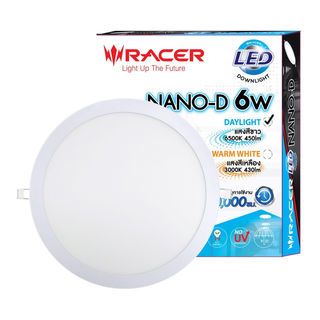 RACER โคมดาวน์ไลท์ LED แบบฝังฝ้าหน้ากลม 6W รุ่น NANO-D แสงเดย์ไลท์