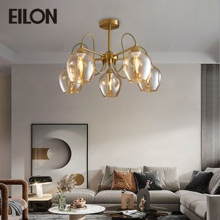 EILON โคมไฟติดเพดาน 5 หัว ขั้ว E27 ขนาด 58*58*28cm รุ่น WX318/5 สีทอง