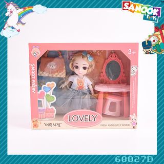 TOYS ของเล่นตุ๊กตาผู้หญิงน่ารักพร้อมชุดโต๊ะเสริมสวย 6นิ้ว#68027D ขนาด 25x7x20ซม.