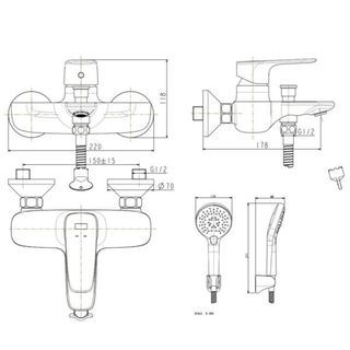 American Standard ก๊อกผสมยืนอาบทองเหลืองแบบติดผนังพร้อมฝักบัว รุ่น ซิกเนเจอร์ A-1711-200