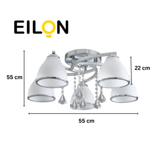 EILON โคมไฟติดเพดาน 5 หัว ขั้ว E27 ขนาด 55*55*22cm รุ่น WX302/5 สีโครเมียม-ขาว