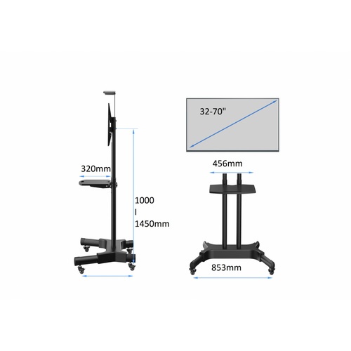 ROSS ขาตั้งทีวีมีล้อเลื่อน ขนาด 32-80  BD3/HS-GH  สีดำ