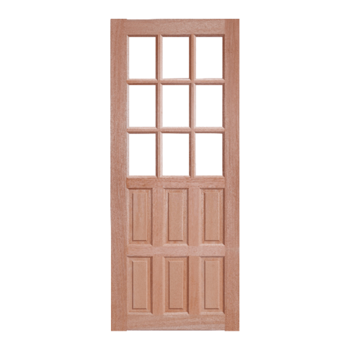 BEST สพ-ประตูไม้สยาแดง ทำช่อง(กระจกใส)บน 9 ช่อง6ฟักล่าง GS-51 90x200ซม.