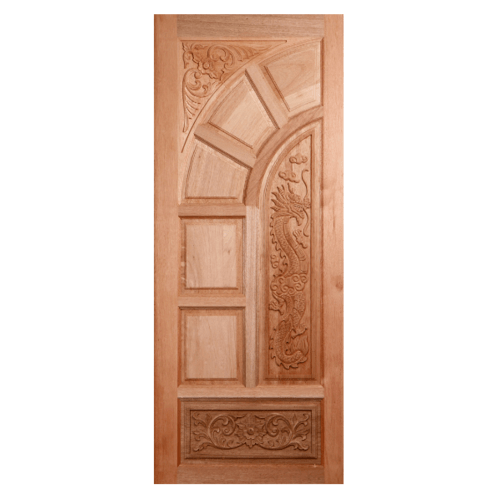 BEST ประตูไม้สยาแดง บานทึบลูกฟักแกะลาย GC-05 90x220ซม.
